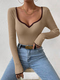 MQTIME  -  Contrast Trim Long Sleeve Knit Top