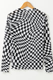 MQTIME  -  Checkered Mock Neck Long Sleeve Blouse