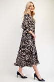 MQTIME  -  Celeste Full Size Leopard Round Neck Flounce Sleeve Dress