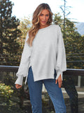 MQTIME  -  Slit Round Neck Long Sleeve Sweatshirt