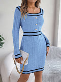 MQTIME  -  Contrast Trim Long Sleeve Sweater Dress