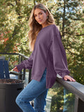 MQTIME  -  Slit Round Neck Long Sleeve Sweatshirt