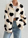 MQTIME  -  Heart Zip Up Drop Shoulder Furry Jacket