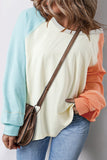 MQTIME  -  Color Block Round Neck Long Sleeve T-Shirt