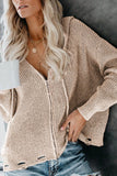 MQTIME  -  Distressed Zip Up Drawstring Hooded Cardigan
