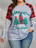 MQTIME  -   Plus Size Christmas Tree Plaid Round Neck Long Sleeve T-Shirt