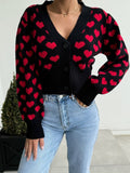 MQTIME  -  Valentine’s Day Heart V-Neck Cropped Cardigan
