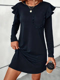 MQTIME  -  Ruffled Round Neck Long Sleeve Mini Dress