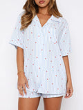 MQTIME  -  Valentine's Day Printed Collared Neck Short Sleeve Top and Shorts Set