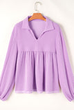 MQTIME  -  Corded Johnny Collar Long Sleeve Babydoll Blouse