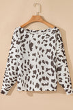 MQTIME  -  Leopard Boat Neck Long Sleeve Knit Top