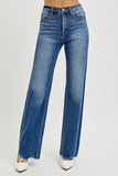 MQTIME  -  Tummy Control High Rise Raw Cut Jeans