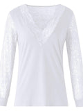 MQTIME  -  Full Size Lace Detail V-Neck Long Sleeve Blouse