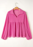 MQTIME  -  Corded Johnny Collar Long Sleeve Babydoll Blouse