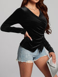 MQTIME  -  Ruched Surplice Long Sleeve Top