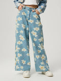 MQTIME  -  Pocketed Floral Wide Leg Jeans
