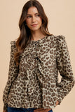 MQTIME  -  Annie Wear Tied Leopard Round Neck Peplum Blouse