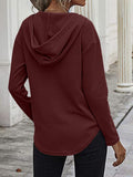 MQTIME  -  Drawstring Waffle Knit Long Sleeve Hooded Top