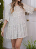 MQTIME  -  Round Neck Half Sleeve Mini Dress