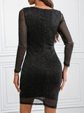 MQTIME  -  Metallic Ruffled V-Neck Long Sleeve Mini Dress
