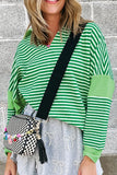MQTIME  -  Stripe Johnny Collar Long Sleeve Top