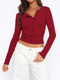 MQTIME  -  Button Down Long Sleeve Top