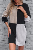 MQTIME  -  Color Block Drop Shoulder Long Sleeve Mini Dress
