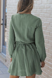 MQTIME  -  Round Neck Long Sleeve Tie Waist Dress