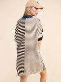 MQTIME  -  Exposed Seam Striped Half Sleeve Mini Dress