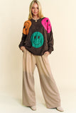 MQTIME  -    Contrast Smile Round Neck Oversize Sweater