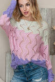 MQTIME  -  Color Block Hollow Boat Neck Sweater