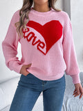 MQTIME  -  LOVE Heart Round Neck Dropped Shoulder Sweater