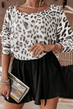 MQTIME  -  Leopard Boat Neck Long Sleeve Knit Top