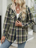 MQTIME  -  Plaid Snap Down Plush Hooded Jacket