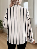 MQTIME  -  Perfee Striped Collared Neck Long Sleeve Shirt