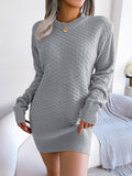 MQTIME  -  Round Neck Long Sleeve Mini Sweater Dress
