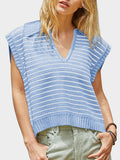 MQTIME  -   Collared Neck Striped Sweater Vest