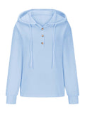MQTIME  -  Drawstring Quarter Button Long Sleeve Hoodie
