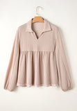 MQTIME  -  Corded Johnny Collar Long Sleeve Babydoll Blouse