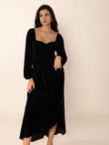 MQTIME  -  Sweetheart Neck Long Sleeve Midi Dress