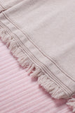 MQTIME  -  Exposed Seam Fringe Hem V-Neck Long Sleeve Sweater