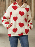 MQTIME  -  Fuzzy Heart Pocketed Dropped Shoulder Hoodie