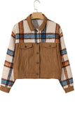 MQTIME  -  Plaid Corduroy Flap Pockets Button Up Jacket