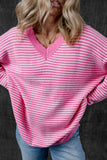 MQTIME  -   Striped V-Neck Dropped Shoulder Sweater