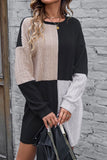 MQTIME  -  Color Block Drop Shoulder Long Sleeve Mini Dress
