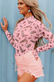 MQTIME  -  Printed Mock Neck Long Sleeve Bodysuit