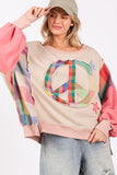 MQTIME  -  SAGE + FIG Full Size Contrast Peace Patch Dropped Shoulder Sweatshirt