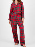 MQTIME  -  Plaid Collared Neck Button Up Top and Pants Lounge Set