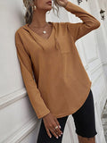 MQTIME  -  Drawstring Waffle Knit Long Sleeve Hooded Top