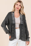 MQTIME  -   Mittoshop Contrast Patch Open Front Mineral Wash Cardigan